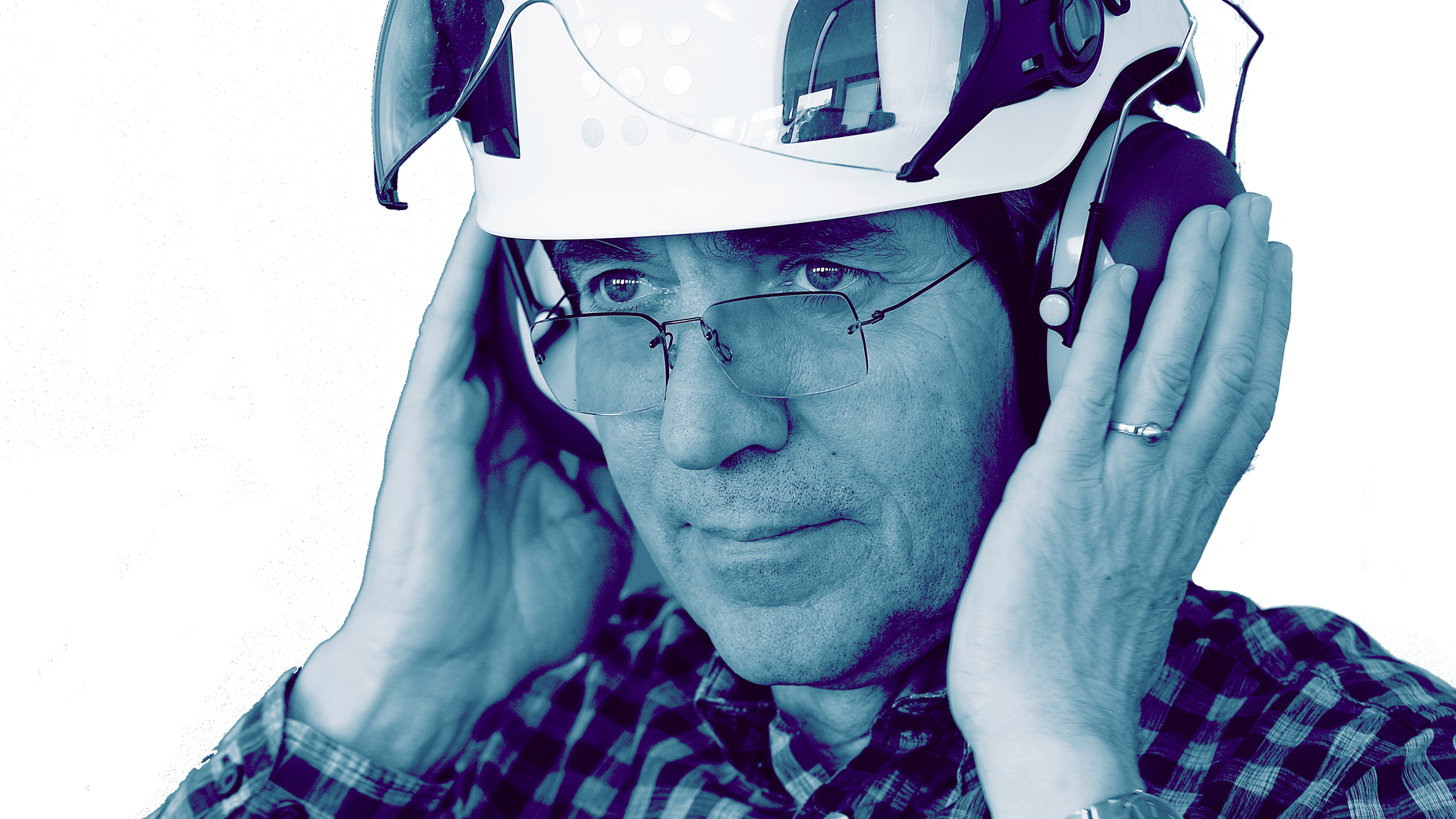 Men with helmets and hearing protection